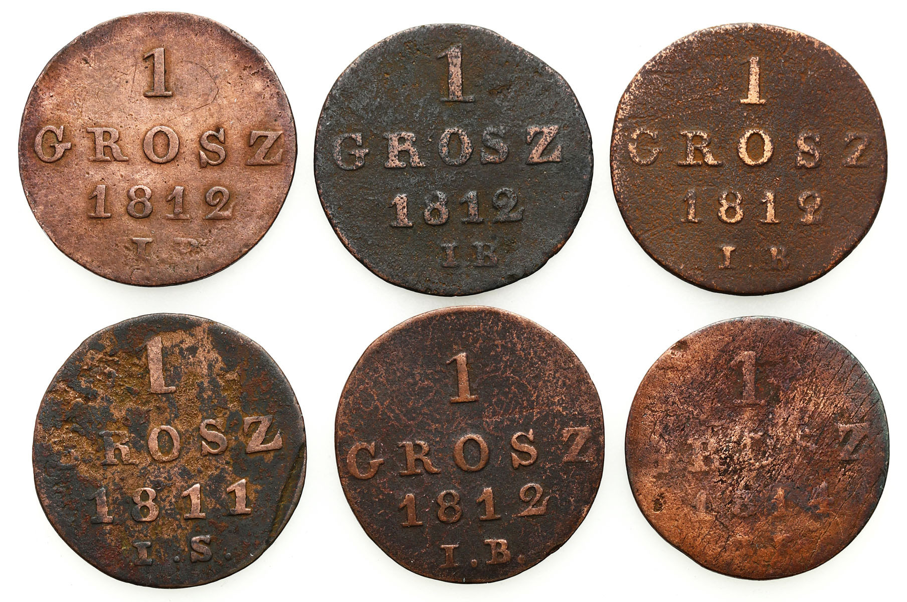 Księstwo Warszawskie. Grosz 1811-1814, Warszawa, zestaw 6 monet